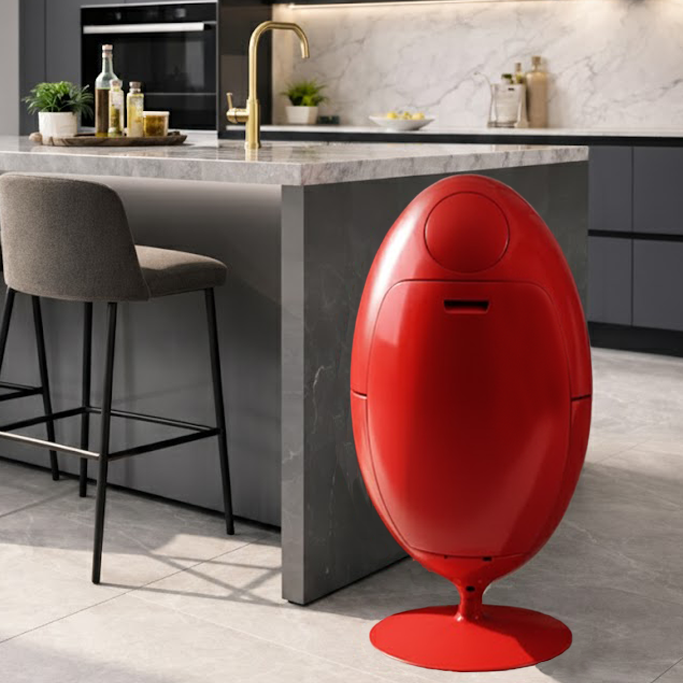 Ovetto Galà Rouge Brillant – Poubelle design pour la séparation des déchets