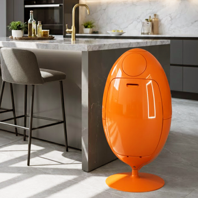 Ovetto Galà Naranja Brillante – Papelera de diseño para la separación de residuos