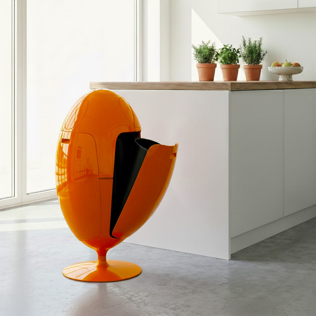 Ovetto Galà Naranja Brillante – Papelera de diseño para la separación de residuos