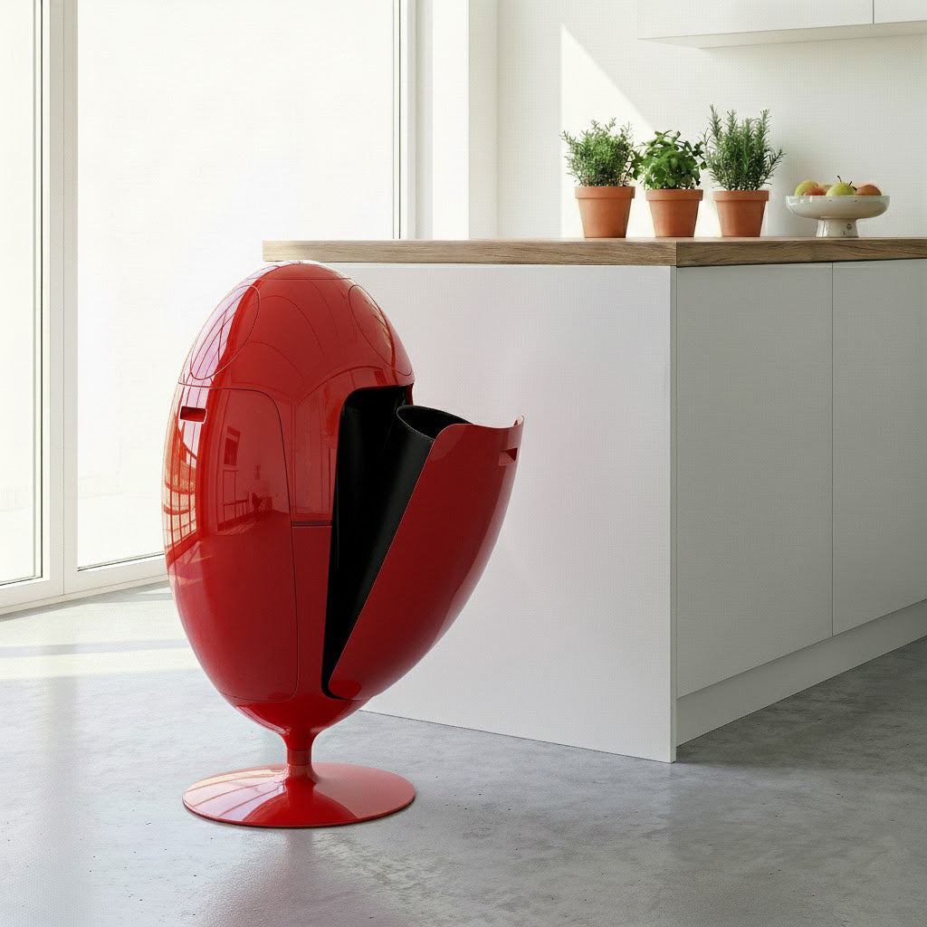 Ovetto Galà Rouge Brillant – Poubelle design pour la séparation des déchets