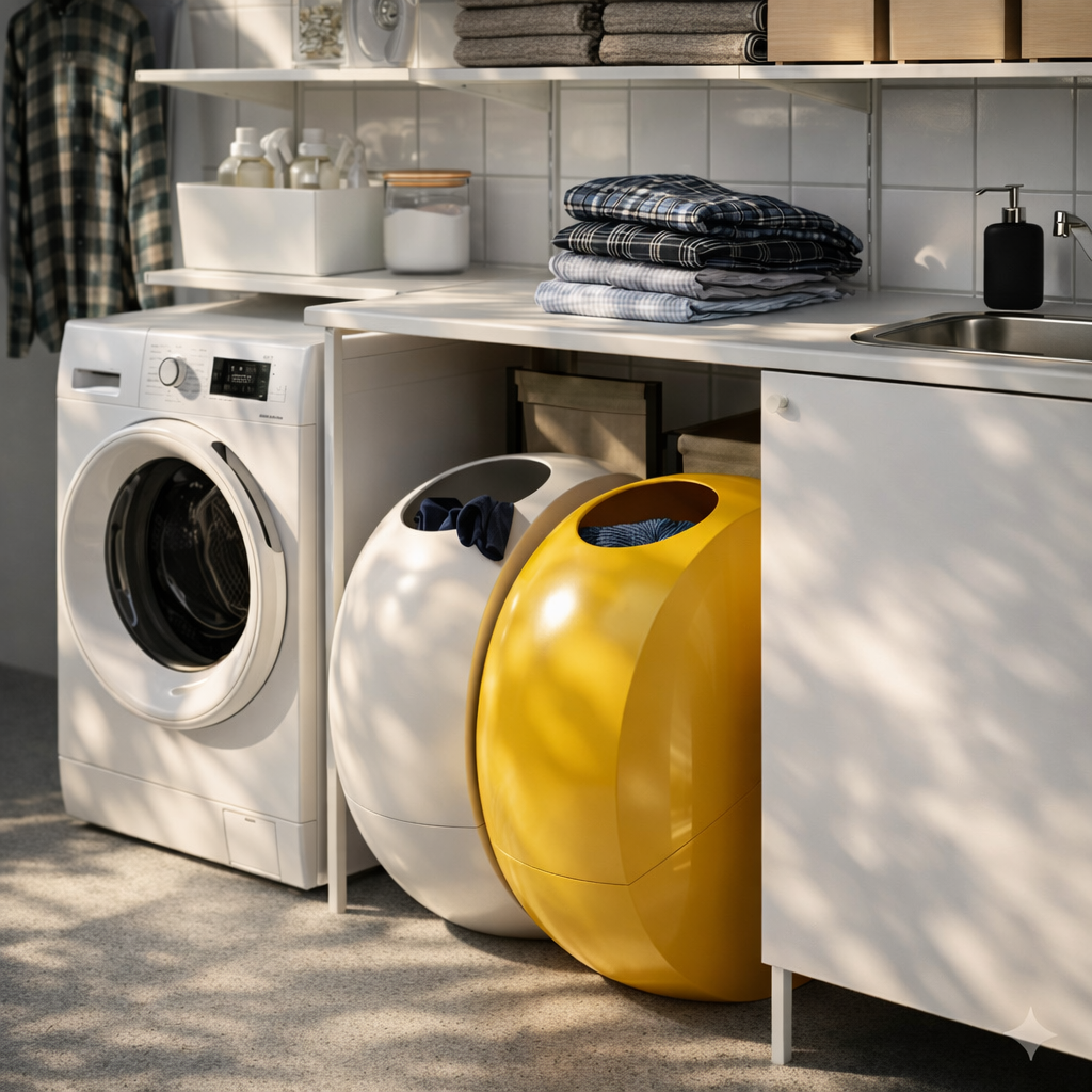 Set Buc Blanc/Jaune – Panier à linge design